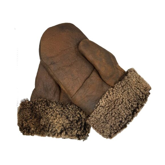 Vintage Shearling Sheepskin Leather Mittens – Winter Fur Mittens - Picture 4 of 11